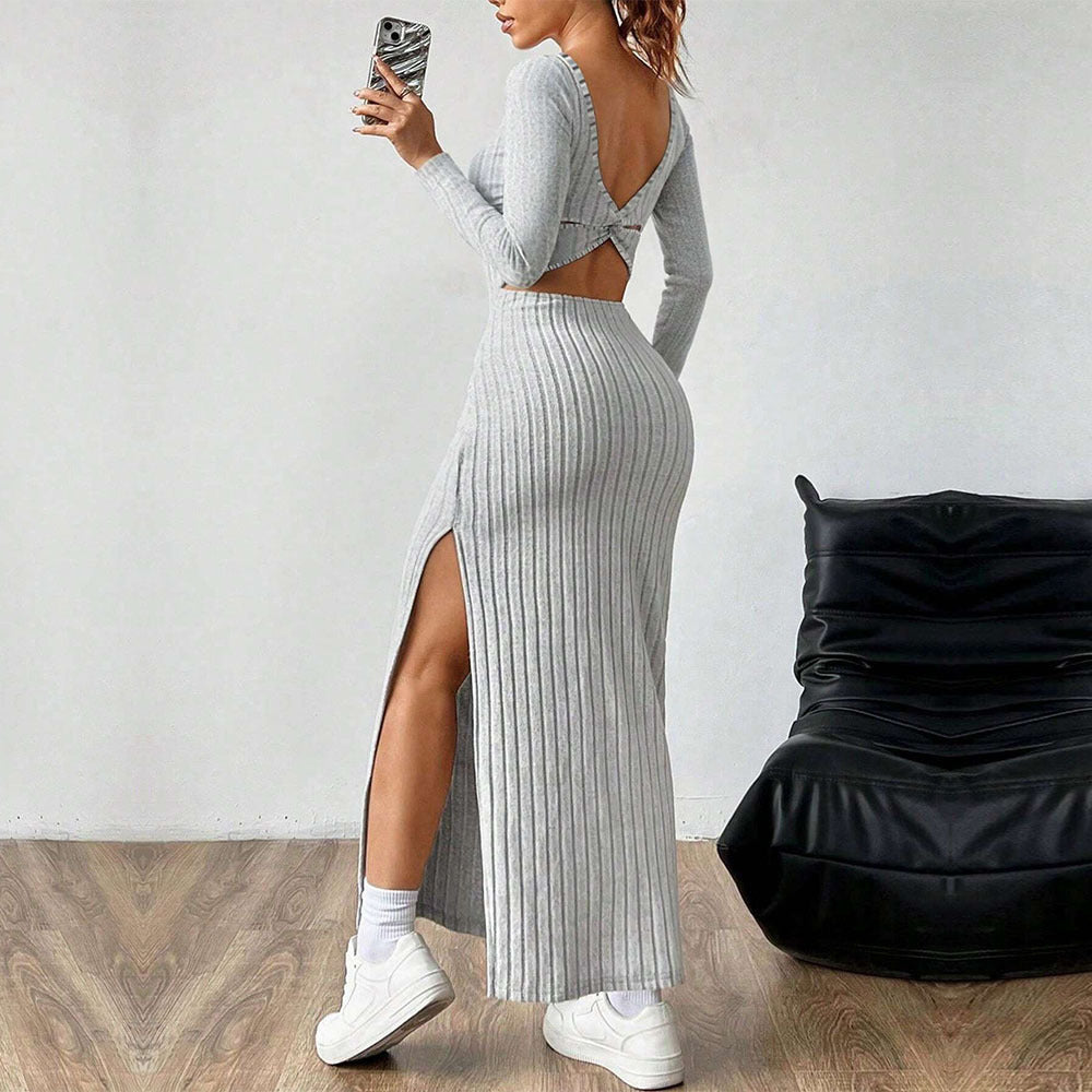 Women's Square-Neck Backless Long-Sleeve Maxi Dress