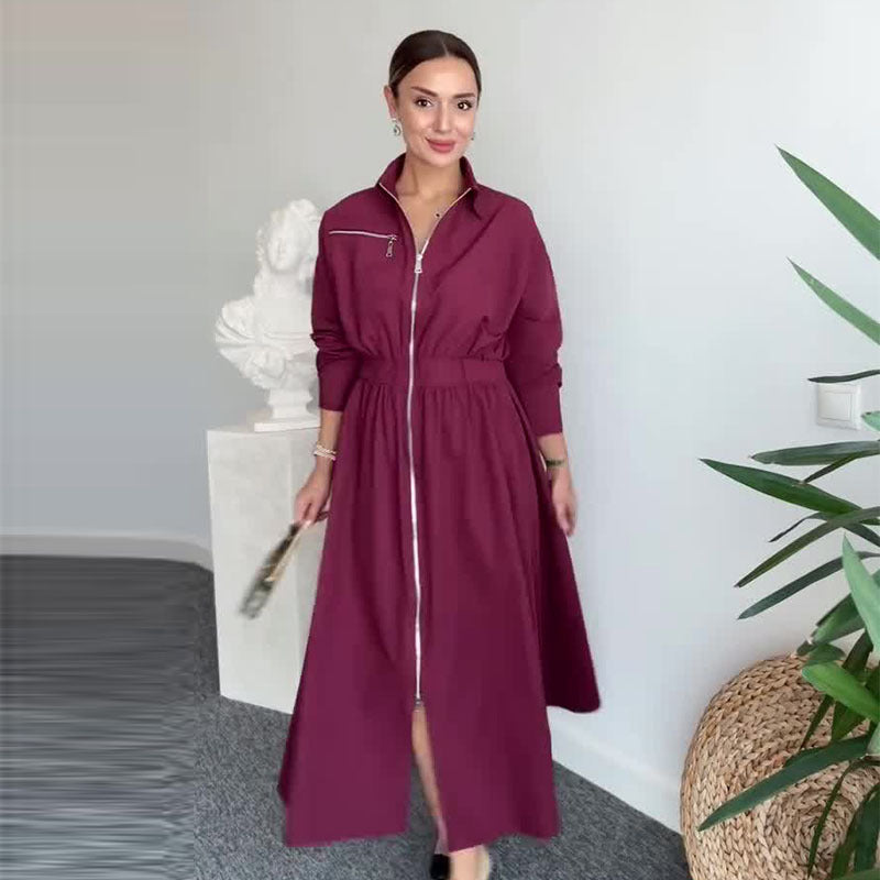 Autumn Women Clothing Minimalist Design Waist Controlled Long Sleeves Dress