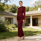 Pleated High-Waist Round-Neck Dress