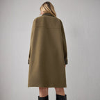 Women's Contrast-Color Mid-Length Wool Coat