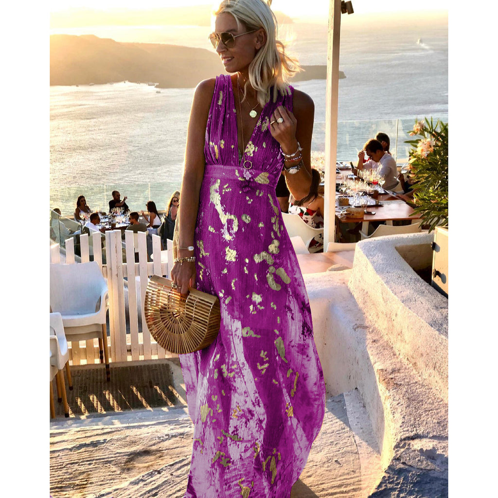Women's V-Neck Bronzing Maxi Dress