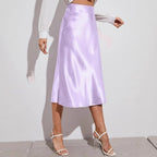 Women's High Waist Satin Midi Skirt