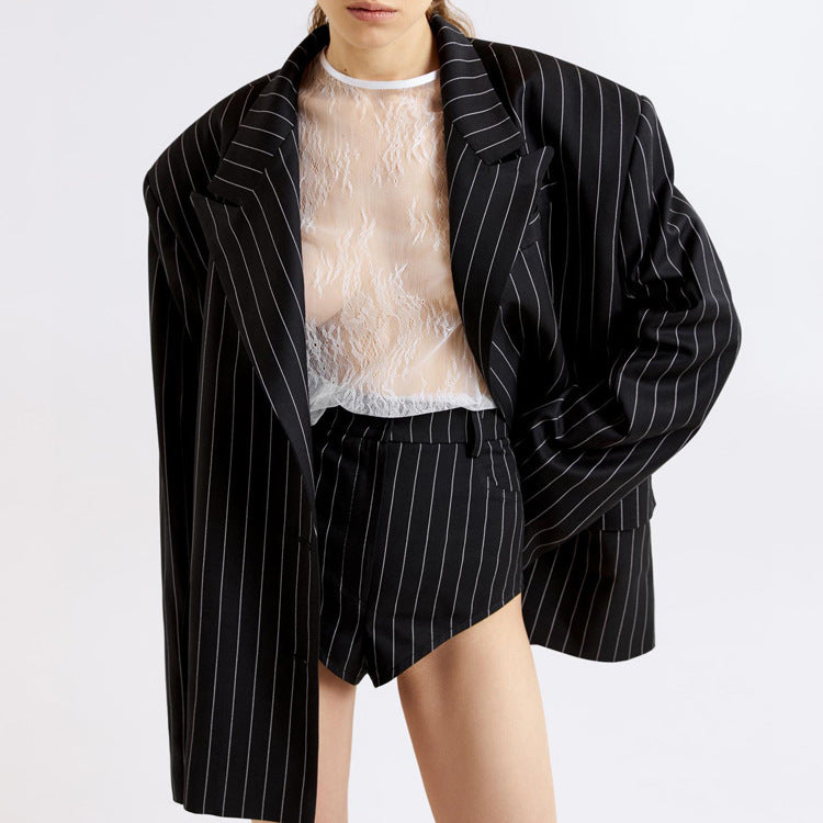 Women's Striped Polo Top & Shorts Set