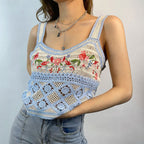 Women's Street Ethnic Vest Embroidery Needle Hollow Out Cutout Woven Camisole Short Slim Top