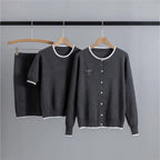 Round Neck Jacquard Contrast Color Cardigan Long Sleeve