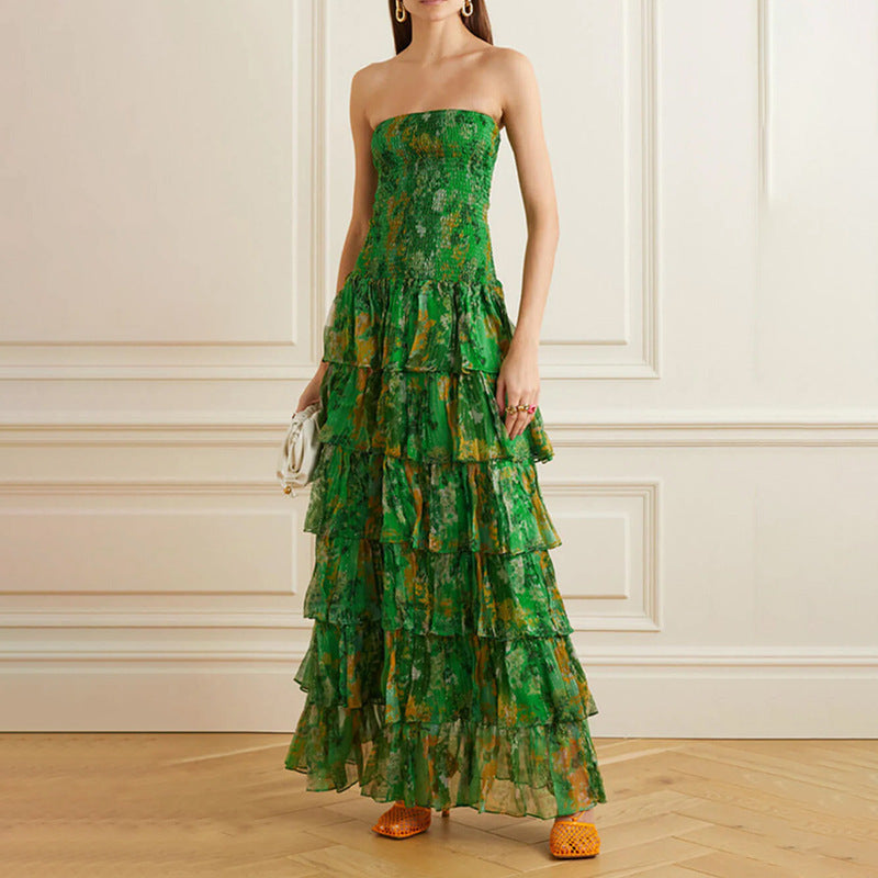 Women's Ruffled Strapless Chiffon Dress