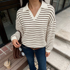 Striped Waffle Knit Hoodie Top