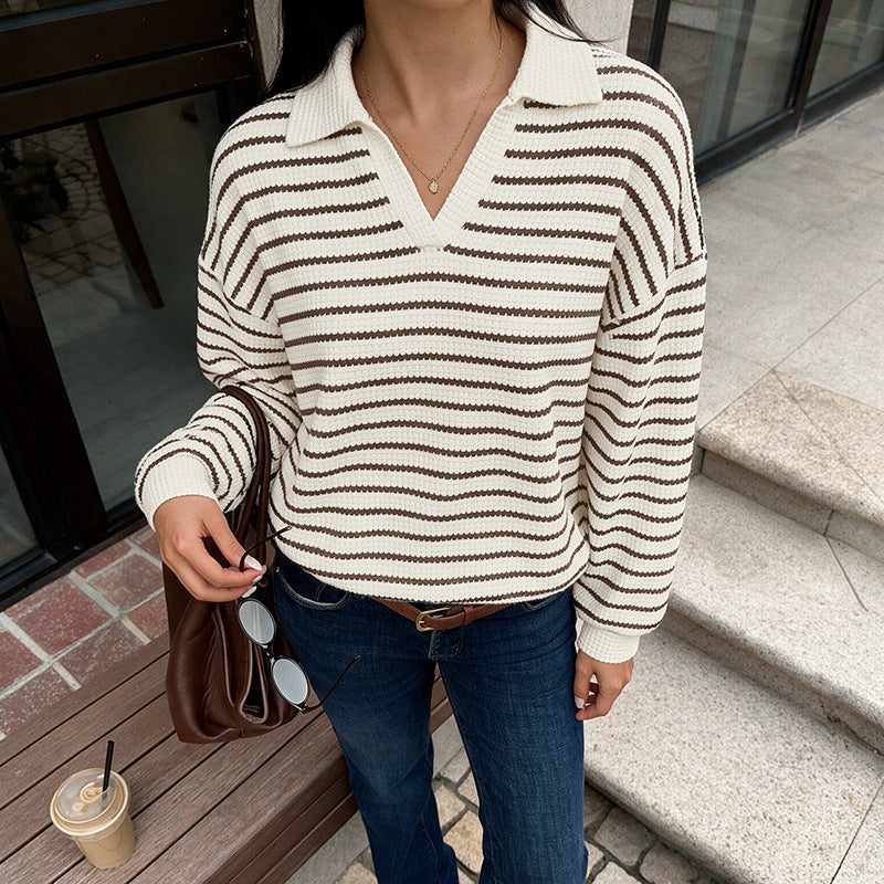 Striped Waffle Knit Hoodie Top