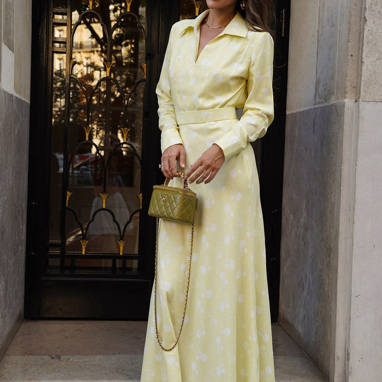 Floral Collared Belted Shirt Maxi Dress
