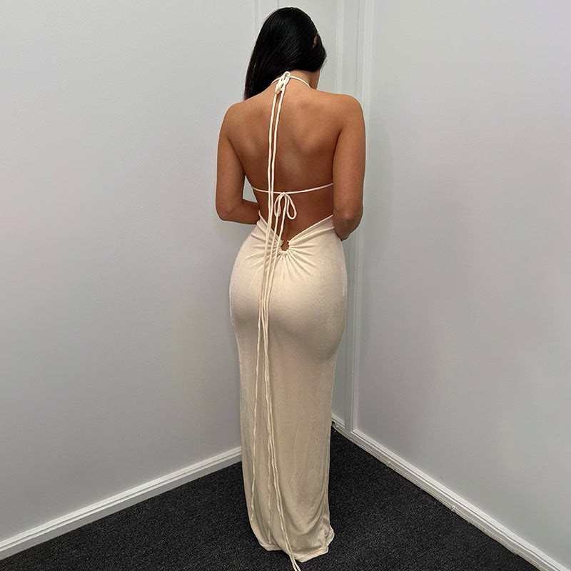Backless Pleated Lace Up Dress