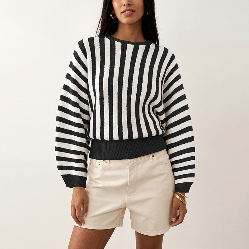 Women's Autumn Winter Striped Long-Sleeved Sweater Sweater Pullover Top