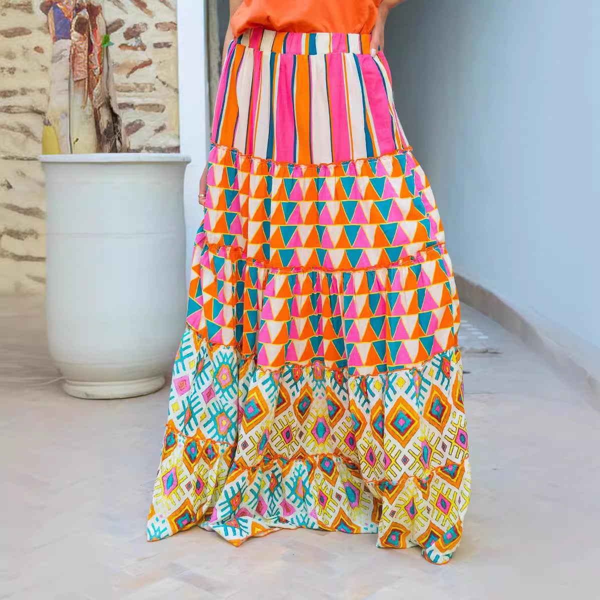 Autumn Internet Celebrity Same Printed Ruffled Big Skirt