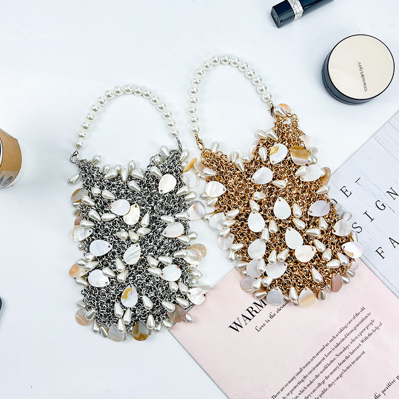 Women's Natural Shell Tassel Chain Crossbody Bag