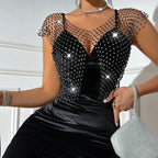 Women's Fishnet Light Diamond Split Sexy Cropped Tank Top
