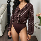 Women's Polka-Dot V-Neck Ruffle Jumpsuit