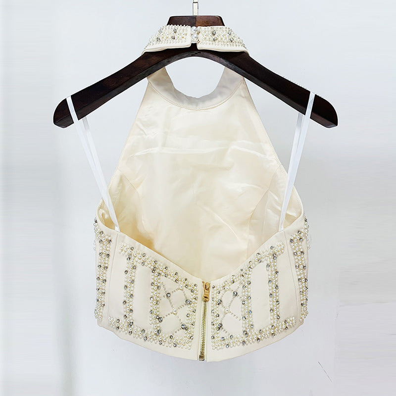 Goods Stars Embellished Beads Diamond Metal Sheet Halterneck Vest Top Dress