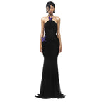 Women's Halter Backless 3D Floral Fishtail Maxi Dress