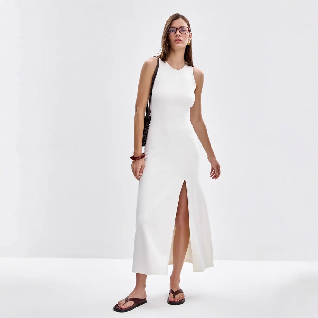Sleeveless Split Knit Bodycon Maxi Dress