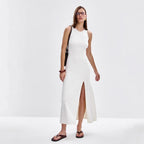 Sleeveless Split Knit Bodycon Maxi Dress