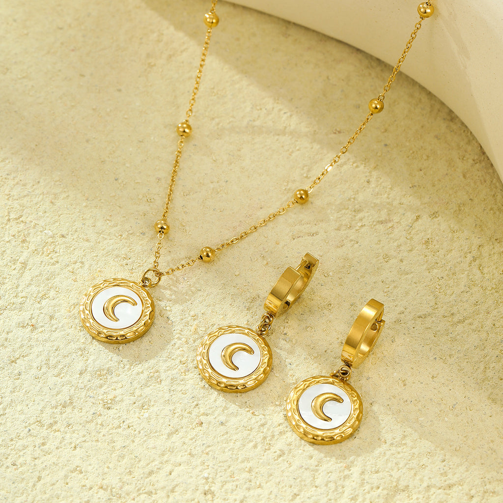 18K Shell Moon Necklace Retro Necklace Earrings