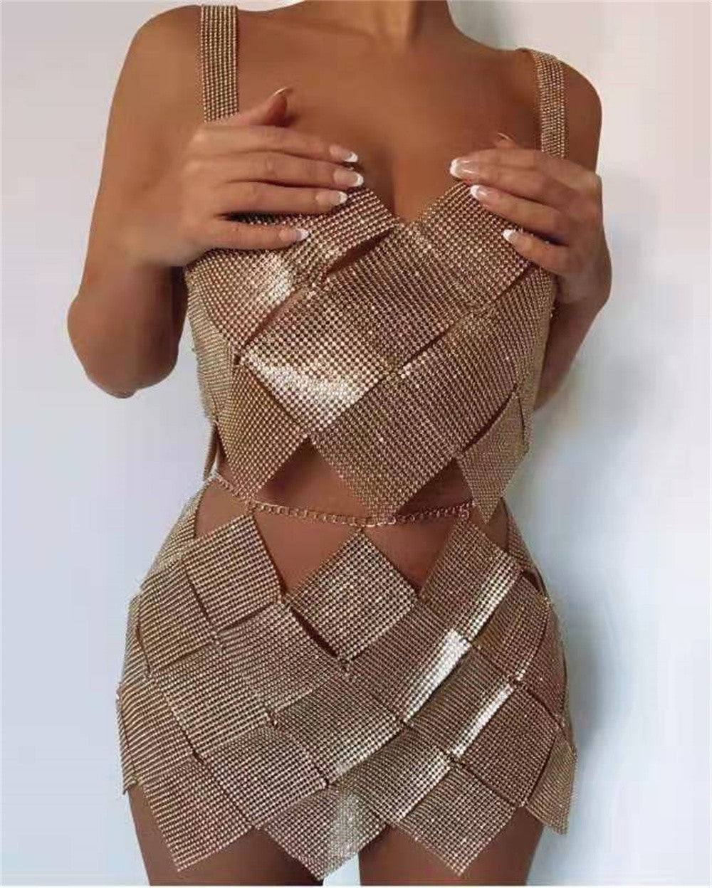Women's Backless Sheath Scale Sequined Coordinated Two-Piece Set