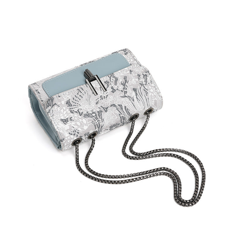 Embroidered Chain Square Crossbody Bag