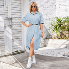 Washed Denim Short-Sleeve Dress