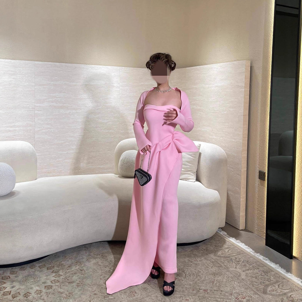 Strapless Asymmetric Slit Maxi Dress Set