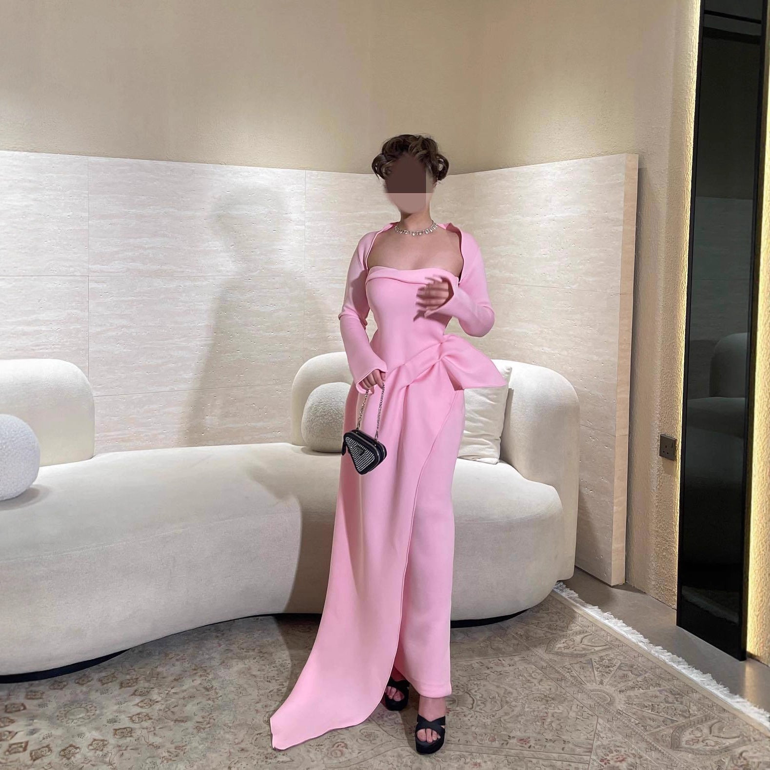 Strapless Asymmetric Slit Maxi Dress Set
