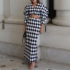 Elegant Women Clothing Black White Lattice Pattern Printed