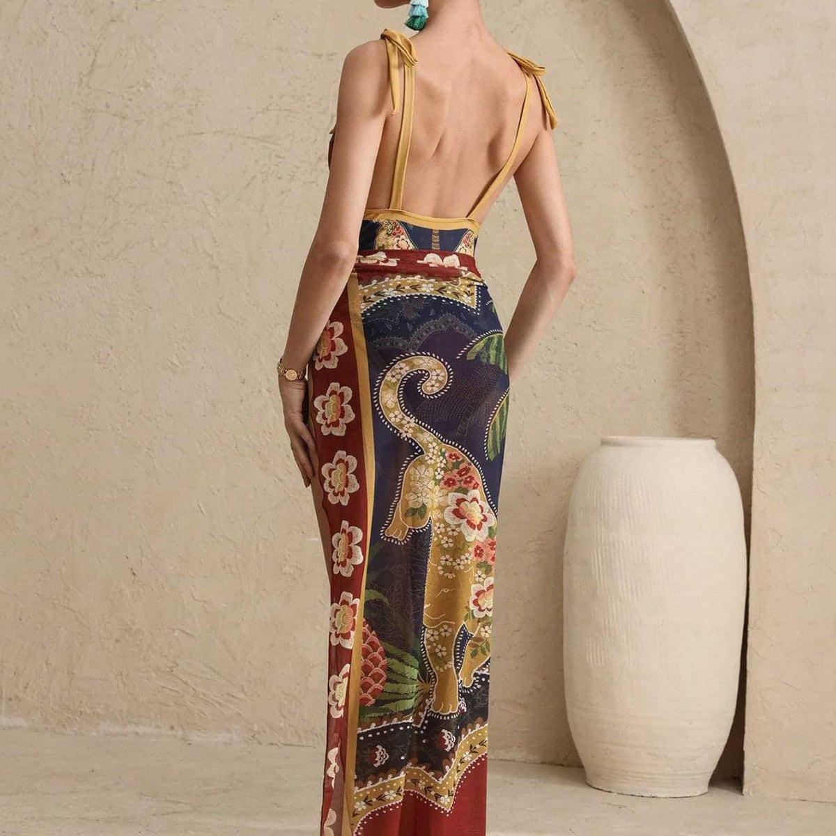 Women's Printed Slit Swimsuit Set