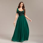 Women's Sequin Chiffon Backless High Slit A-Line Maxi Dress