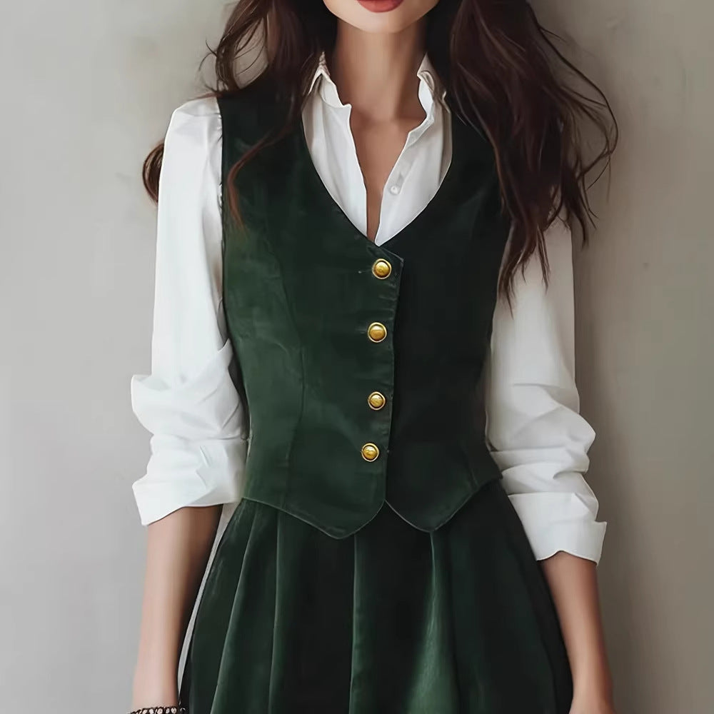 Spring Summer Women Clothing Wild Elf Vintage Vest Lace Skirt Set