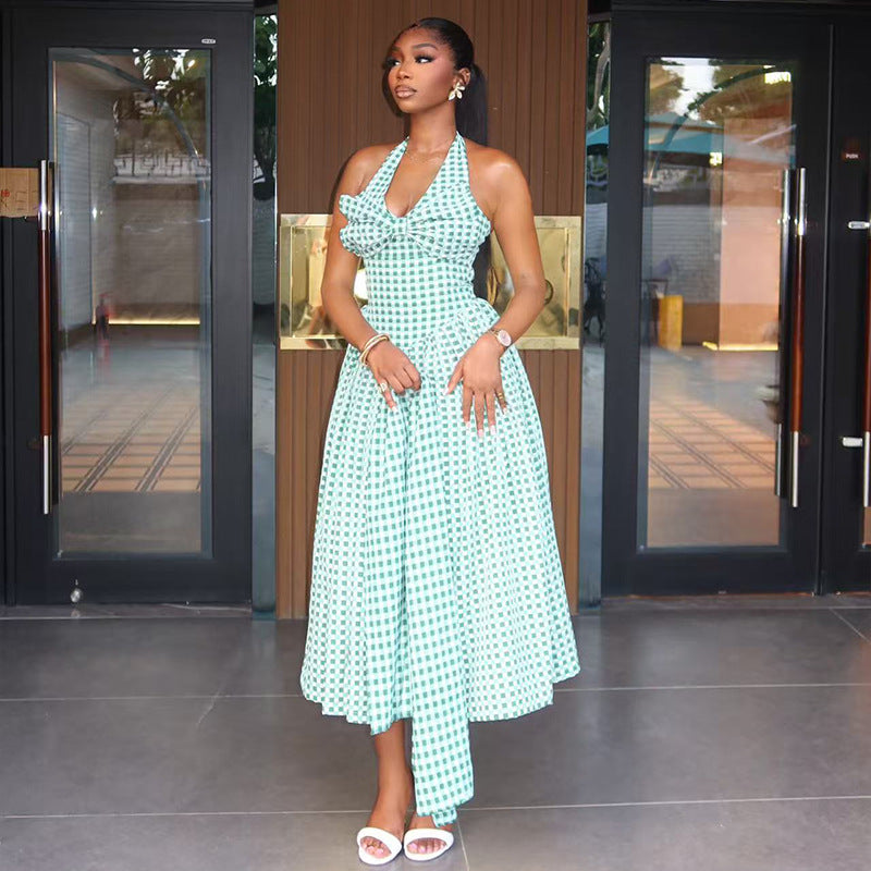 Women's Plaid Halter A-Line Dress