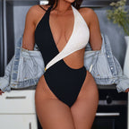 White Black One-piece Swimwear
