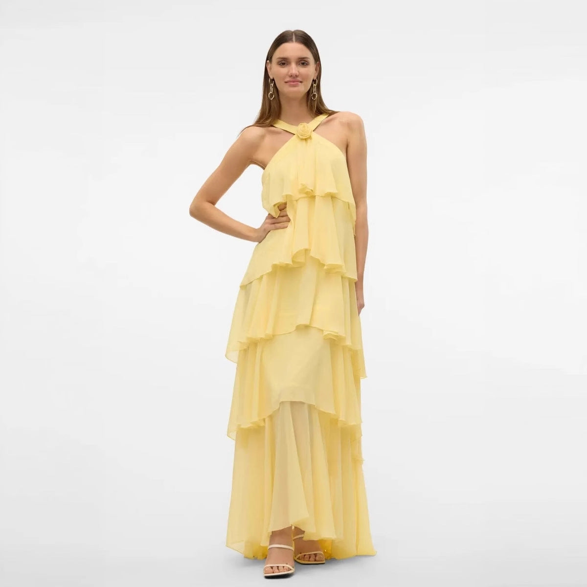 Women's Dress Tiered Dress Pink Strap Backless Dress