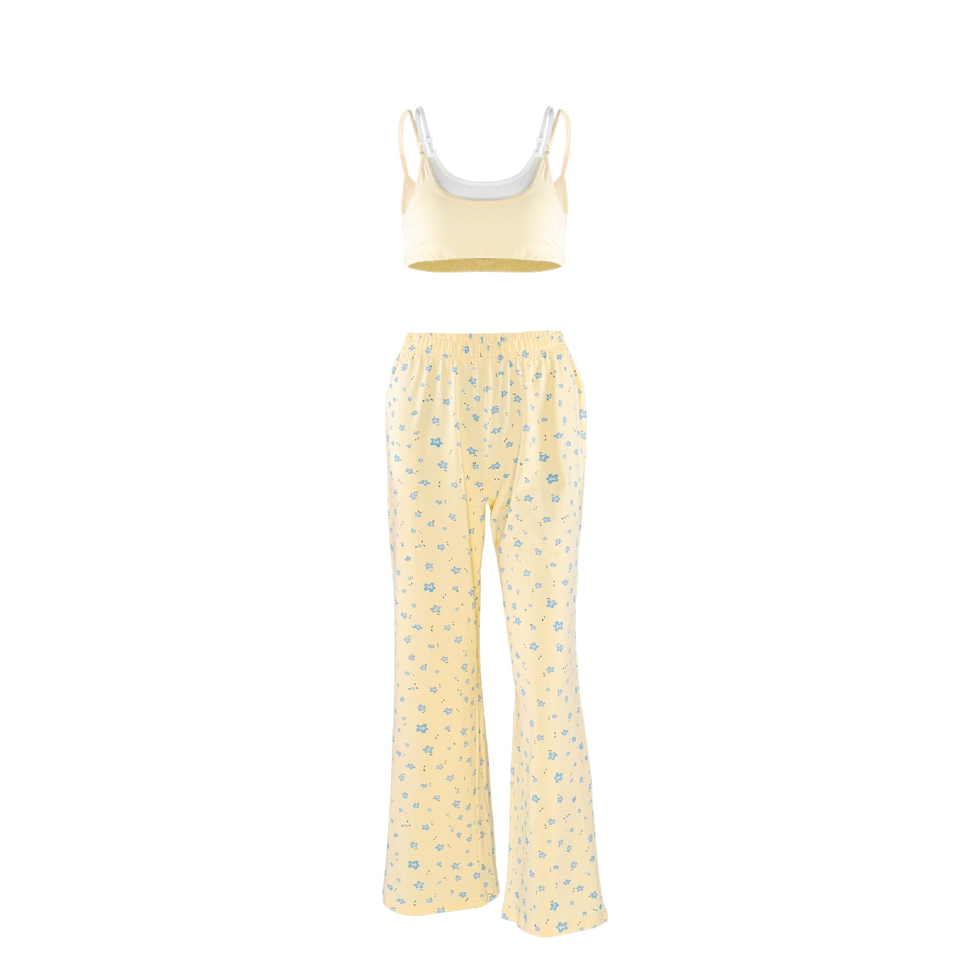 Summer Pure Cotton Knitted Suspender Trousers Two Piece