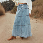 Bohemian A Line Layered Stitching Denim Skirt