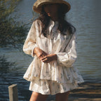 Puff-Sleeve Shirt & Printed Shorts Set