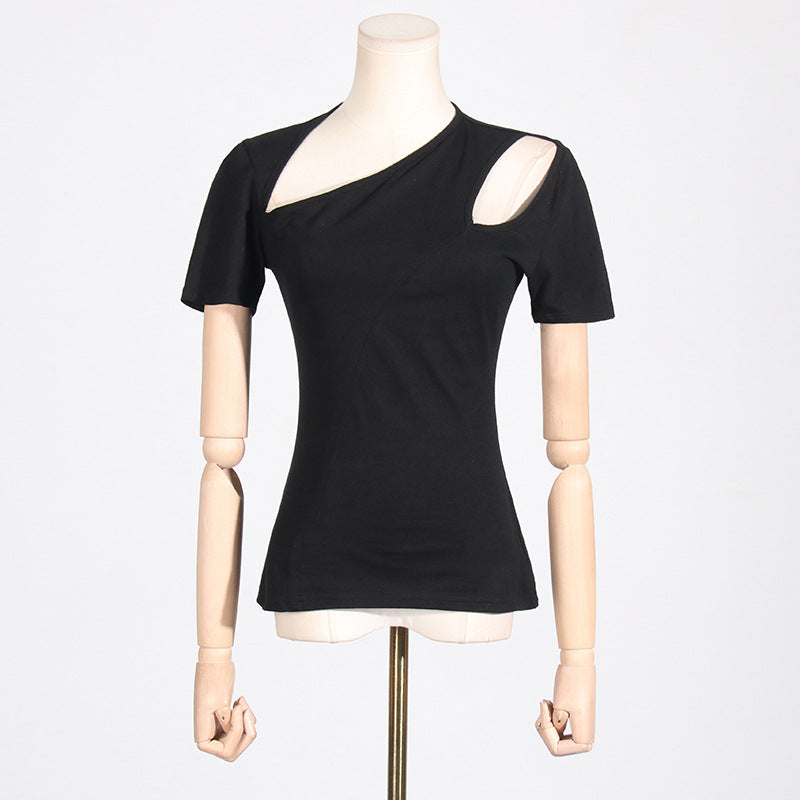 Women's Hollow Out Cutout Stitching Solid Color Short T-Shirt