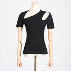 Women's Hollow Out Cutout Stitching Solid Color Short T-Shirt