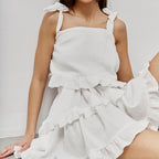 Summer Thin Pure Cotton Nightdress Tied Lotus Leaf Design Can Be Worn outside Ladies Homewear