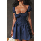 Sweet Spicy Women Dress Boning Corset Slim Fit Puff Sleeve Square Collar Dress Wom