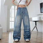 Retro Washed Embroidered Cat Beard Crease Machete Jeans