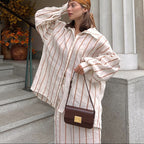 Women's Striped Polo Shirt & Wide-Leg Pants Set