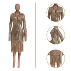 Casual Solid Color Tassel Sequ Long Dress