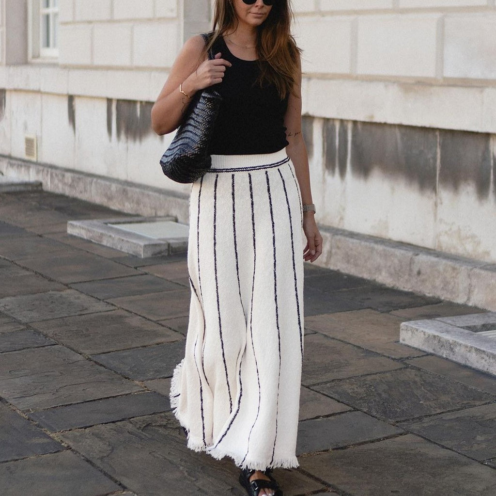 Striped Tassel Knitted Skirt