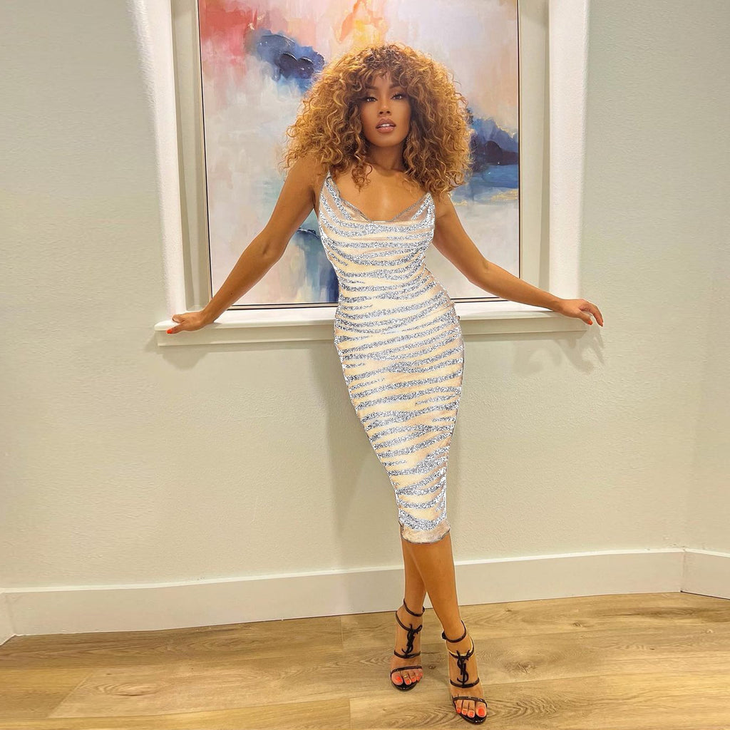 Sling Rhinestone Perspective Dress