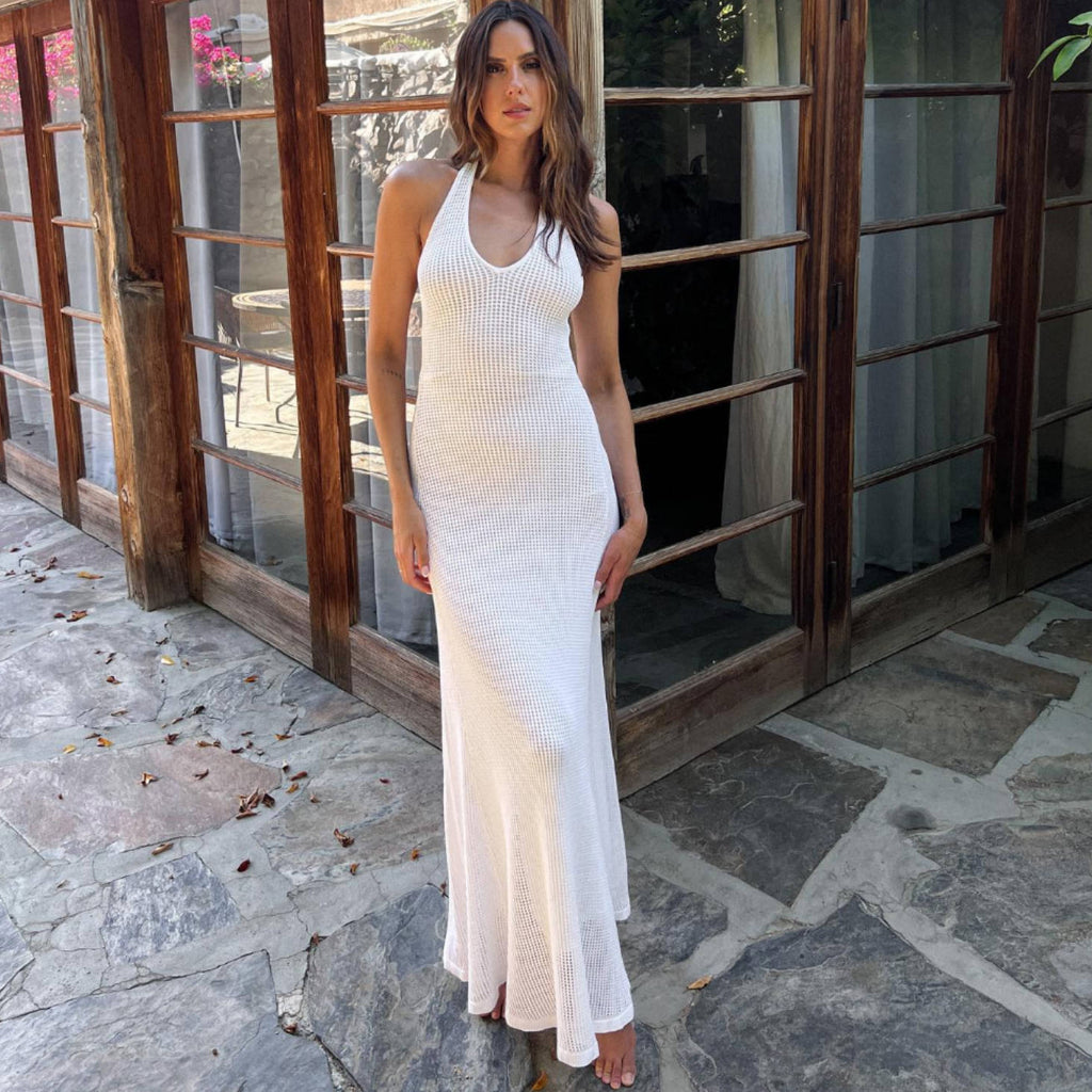 Women's Halter Neck Openwork Maxi Beach Dress