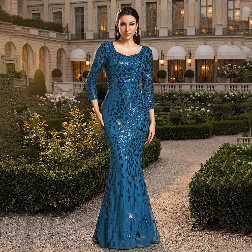 Women's Sequin Round Neck Shirt with Half Sleeve Back Zip Lined Dress